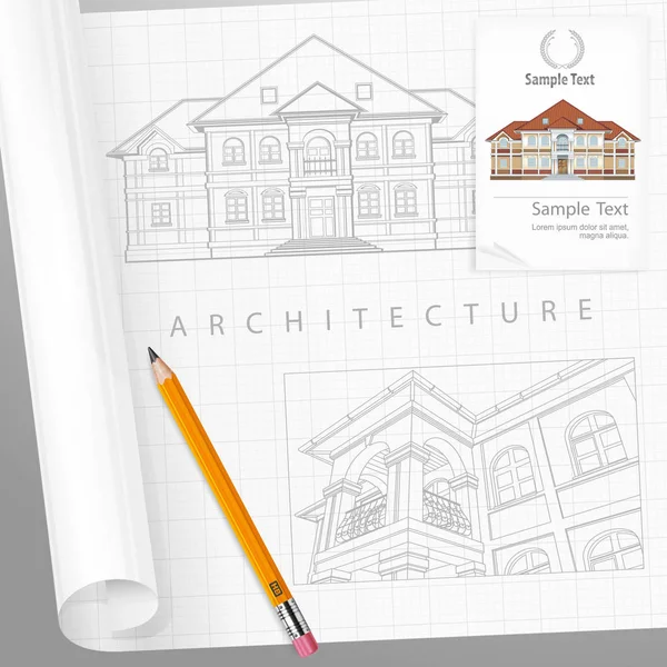 Plano arquitetônico detalhado sobre papel Gráficos Vetores