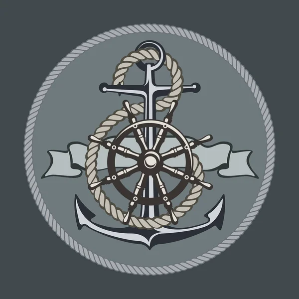 Anker symbool badge ronde — Stockvector