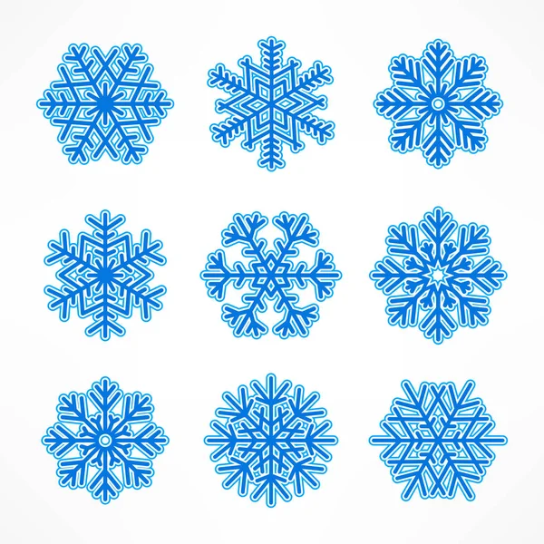 Ensemble de flocons de neige bleu — Image vectorielle