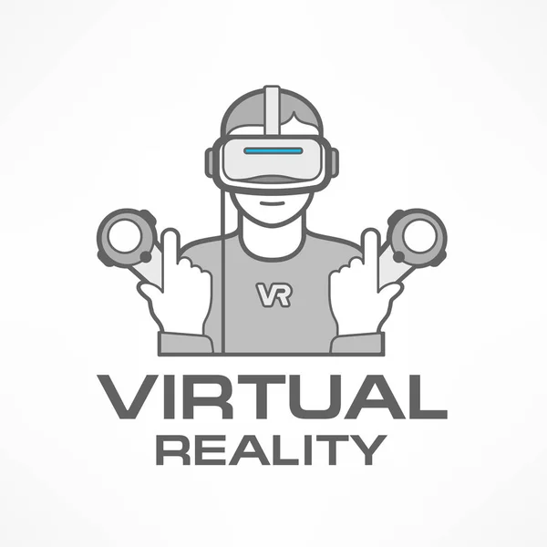 Virtual reality headset man with controller - Stok Vektor