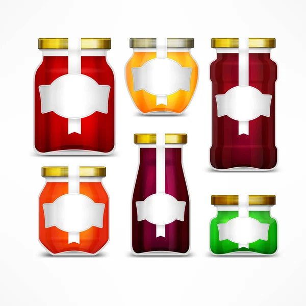 Fruit jam potten met dacht label — Stockvector