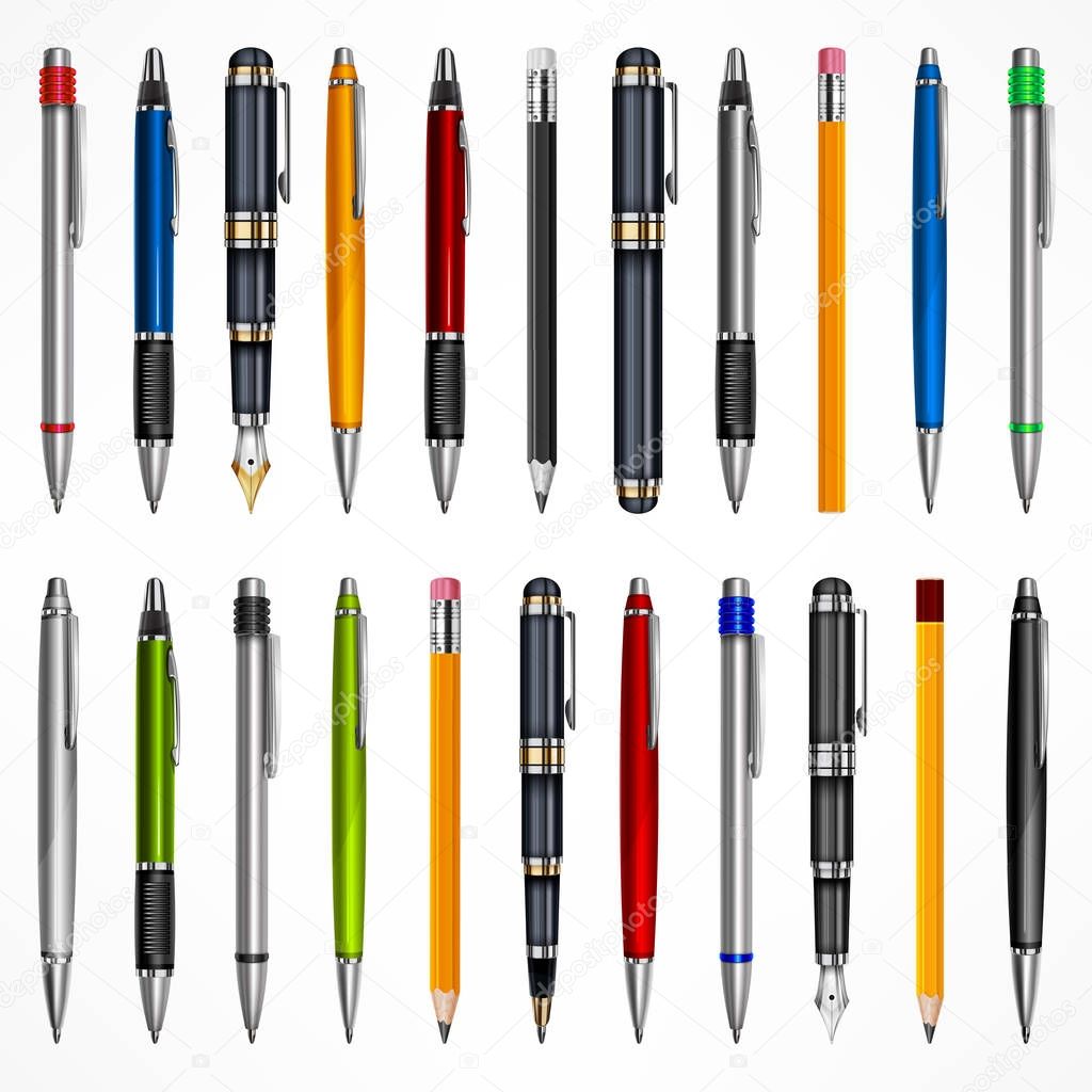 Set of pens and pencils