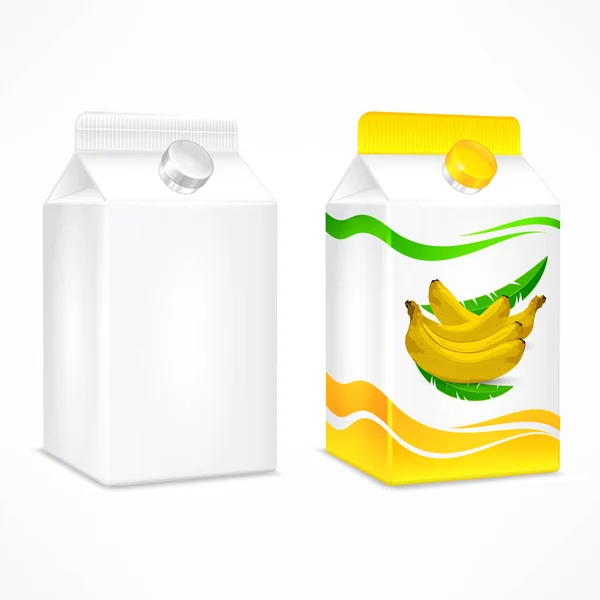 Confezioni Succo Frutta Confezione Cartone Con Banana Bevanda Bianco Illustrazione — Vettoriale Stock