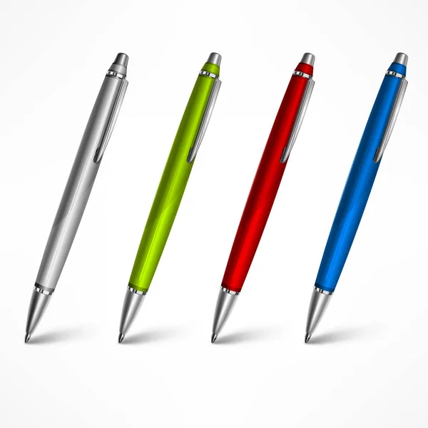 Uppsättning av dyra pennor på vit — Stock vektor
