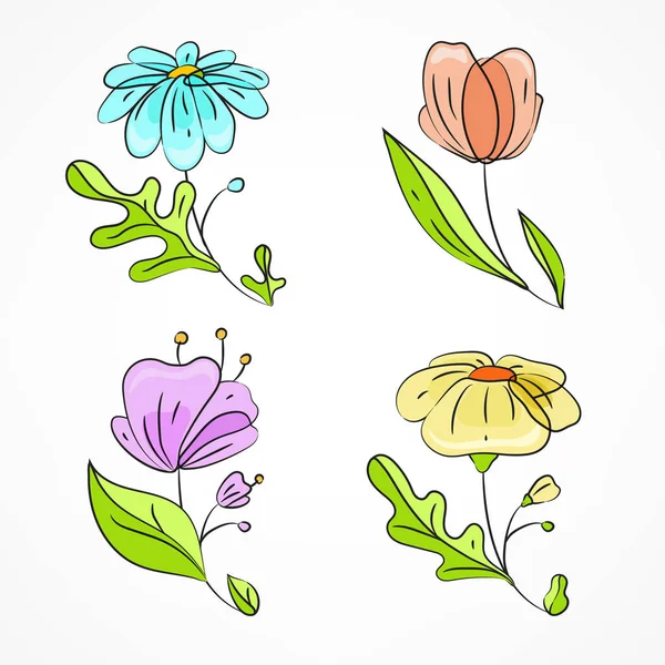 Satz von vier Frühlingsblumen — Stockvektor