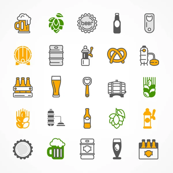 Ensemble d'icônes de bière de couleur . — Image vectorielle