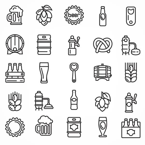 Conjunto de iconos lineales de cerveza . — Vector de stock