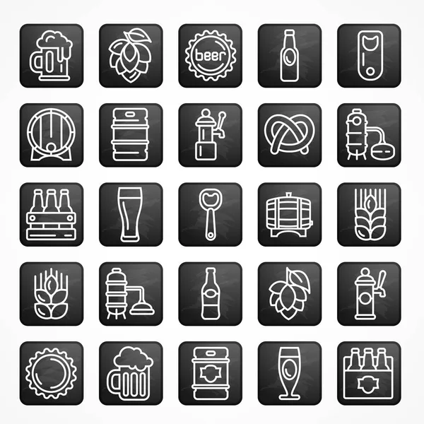Conjunto de ícones de cerveja linear no quadrado preto —  Vetores de Stock