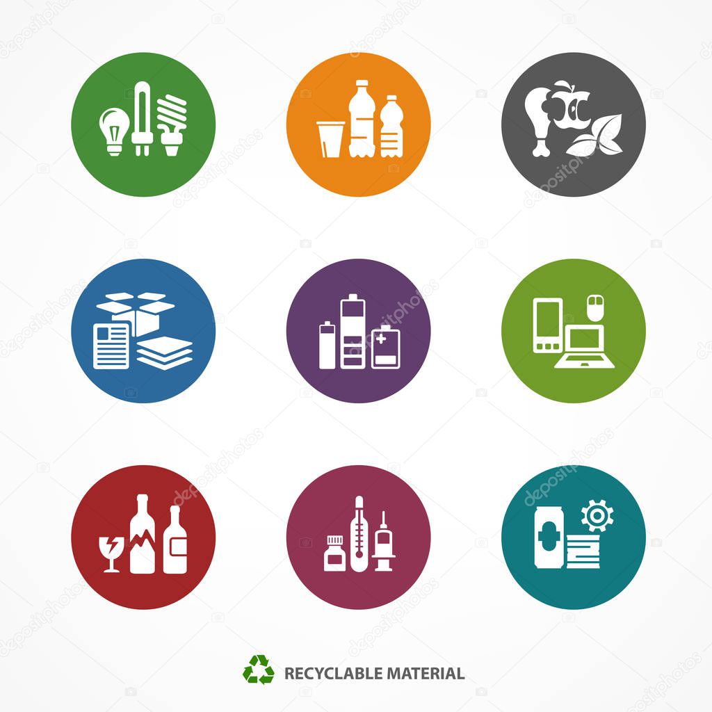 Garbage waste recycling icons round
