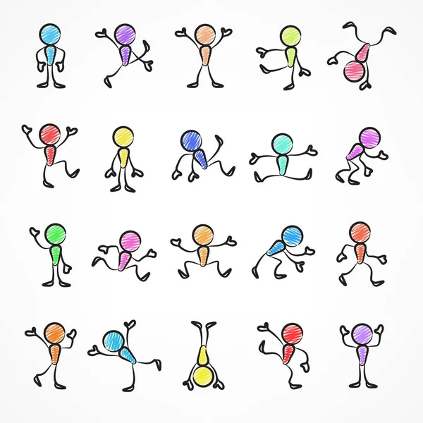 Collection of color stick moving figures — Stock Vector
