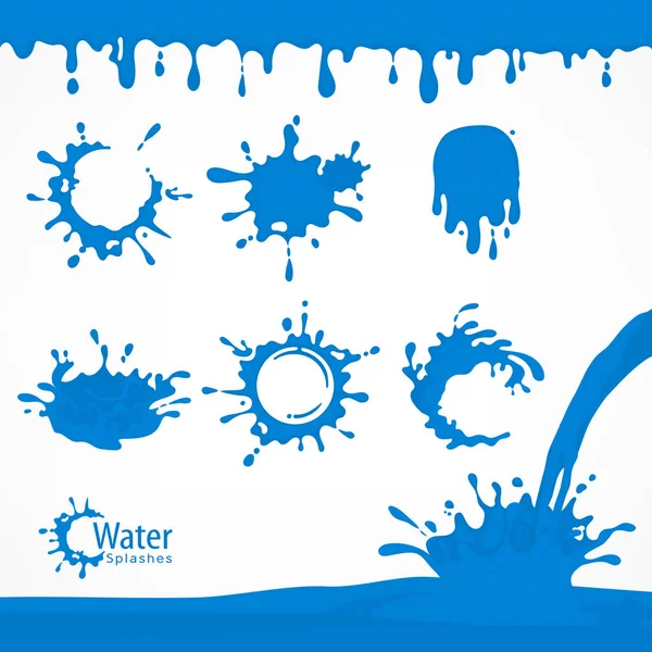 Blauwe waterdruppels en splash — Stockvector