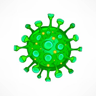 Coronavirus. Bakteri hücre simgesi beyaz, Covid-2019. Koronavirüs kavramlarını durdur, tehlikeli kovan hücresi. Yeşille izole edilmiş vektör illüstrasyonu