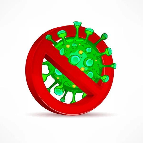 Coronavirus Stop Concept Bacteriën Cel Icoon Wit Covid 2019 Stop — Stockvector