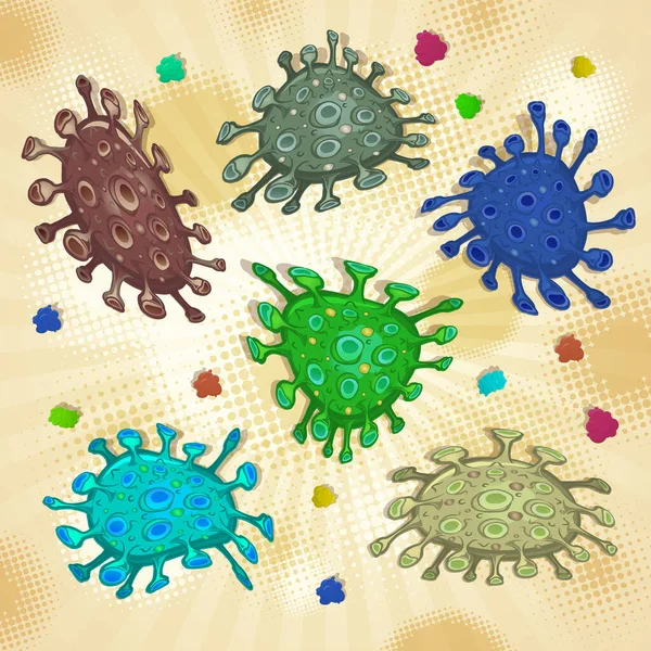 Vírus Bactéria Coronavírus Covid 2019 Célula Perigosa Vívida Cor Ilustração —  Vetores de Stock