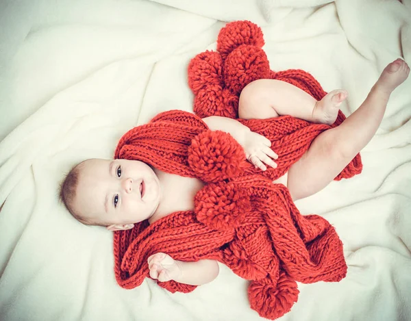 Portrait Little Girl Wrapped Large Red Scarf — Stock Photo, Image