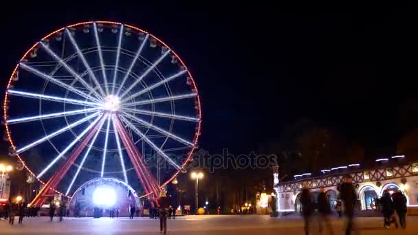 Timelapse nachtleven amusementspark — Stockvideo