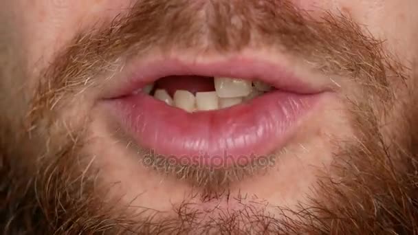 El hombre sin dientes se ríe. Un hombre barbudo sin dientes — Vídeo de stock