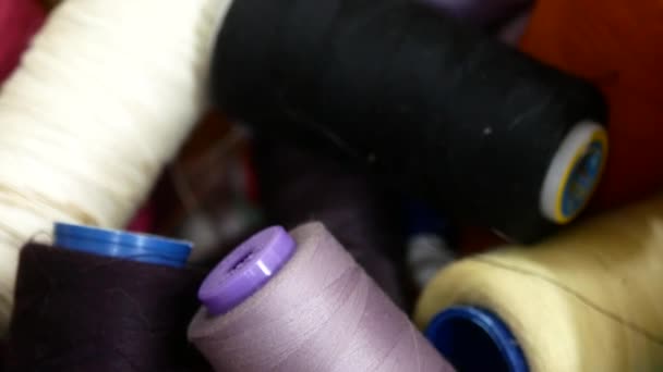 Sewing factory. Hanks colored threads — Stock Video