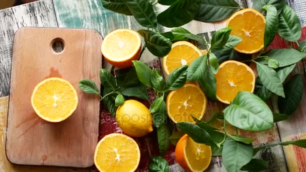 Una mujer toma fotos de naranjas con un teléfono. Hipster toma fotos para instagram — Vídeo de stock