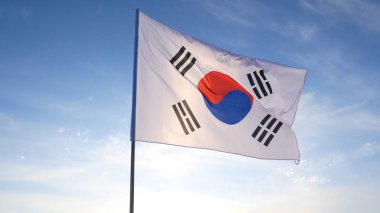 Mavi gökyüzü ile Güney Kore bayrağı