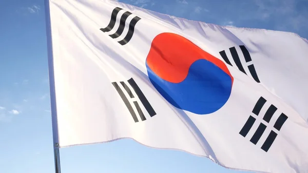The South Korean Flag with Blue Skies