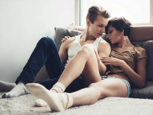 Young couple in love at home — Stock Photo, Image