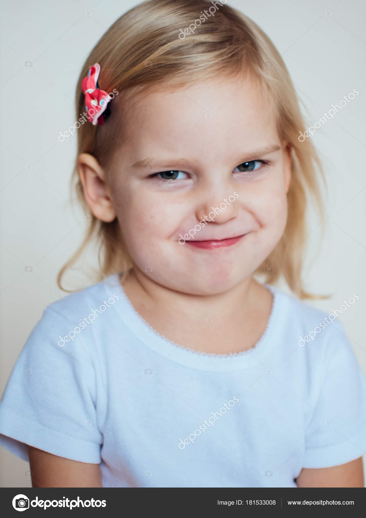 Portrait Emotional Little Girl Happy Blonde Child Stock Photo