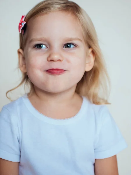 stock image Portrait of emotional little girl. Happy blonde child