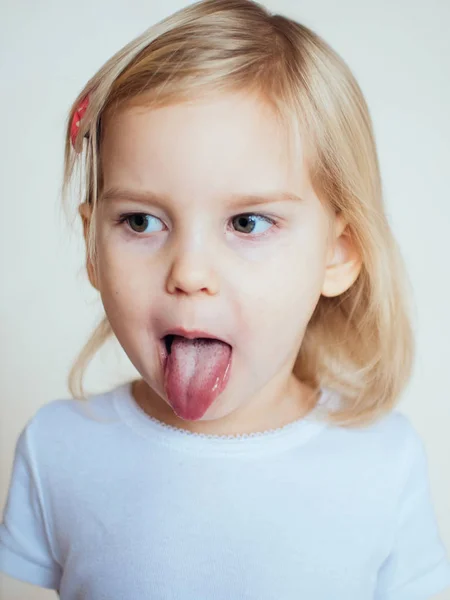 Portrait Emotional Little Girl Happy Blonde Child — Stock Photo, Image