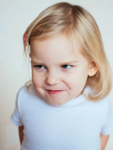 Portrait Emotional Little Girl Happy Blonde Child — Stock Photo, Image