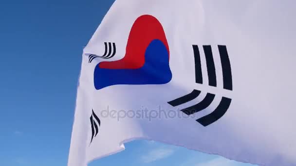 The South Korean Flag with Blue Skies. — Stock Video