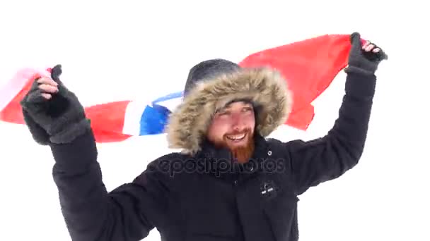 Norwegischer Fan mit Nationalflagge auf weißem Hintergrund. — Stockvideo