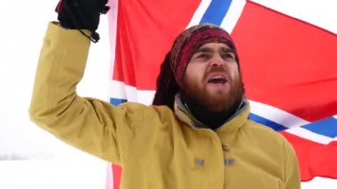 Arka plan bayrak Norveç fan. Kış.