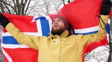 Arka plan bayrak Norveç fan. Kış.