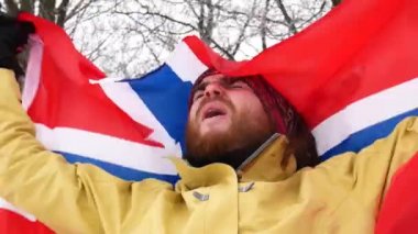 Arka plan bayrak Norveç fan. Kış.