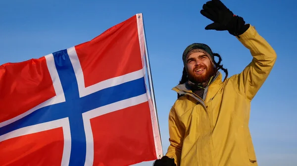 Norwegian fan with a flag, supports his team — Stock Photo, Image