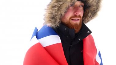 Beyaz arka plan üzerinde ulusal bayrak ile Norveç fan.
