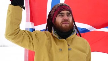 Arka plan bayrak Norveç fan. Kış.