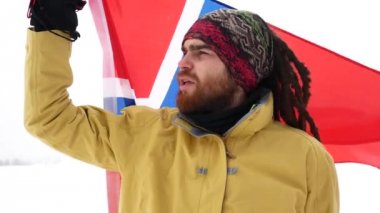 Arka plan bayrak Norveç fan. Kış.