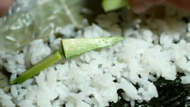 Preparation of sushi at home close-up. — Stock Video