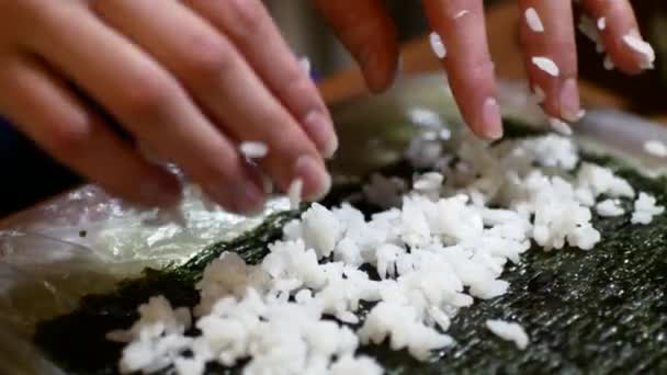 Preparation of sushi at home close-up. — Stock Video