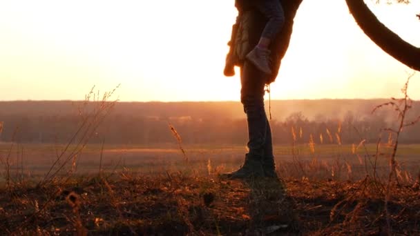 Silhouettes coucher de soleil mère et bébé — Video