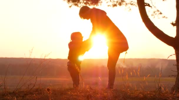 Siluetas madre y bebé puesta del sol — Vídeos de Stock