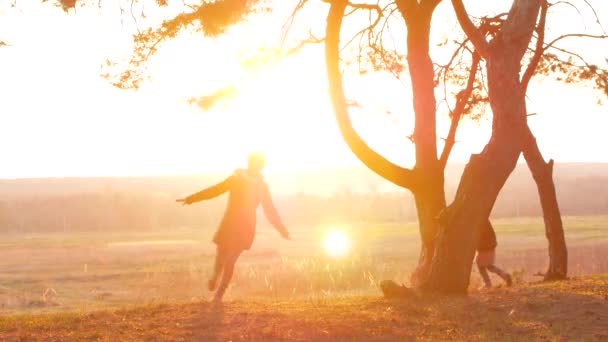 Silhouettes mother and baby sunset — Stock Video