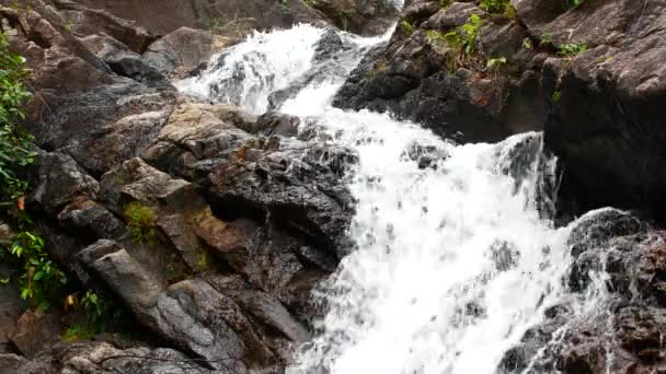 Schilderachtige berg waterval tussen stenen en jungle — Stockvideo