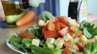 cooking healthy vegetarian salad in slow motion