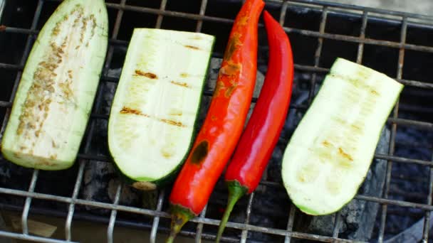 Primer plano de una barbacoa. Comida sana fácil — Vídeos de Stock