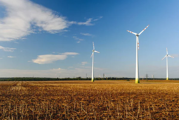 Agriculture landscape with wind turbines — Stock Photo, Image