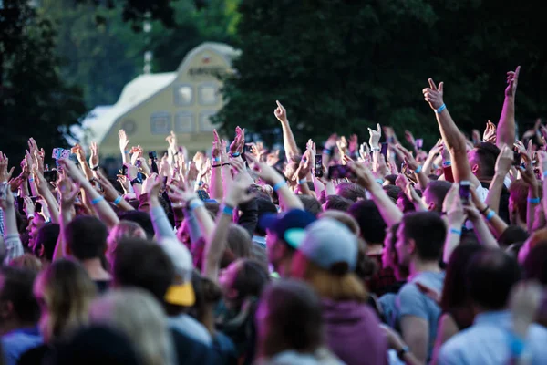 Público de concertos se divertir em evento ao vivo ao ar livre — Fotografia de Stock