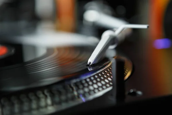 Turn Table Records Player Closeup Party Turntable Play Vinyl Disc — Stock Photo, Image